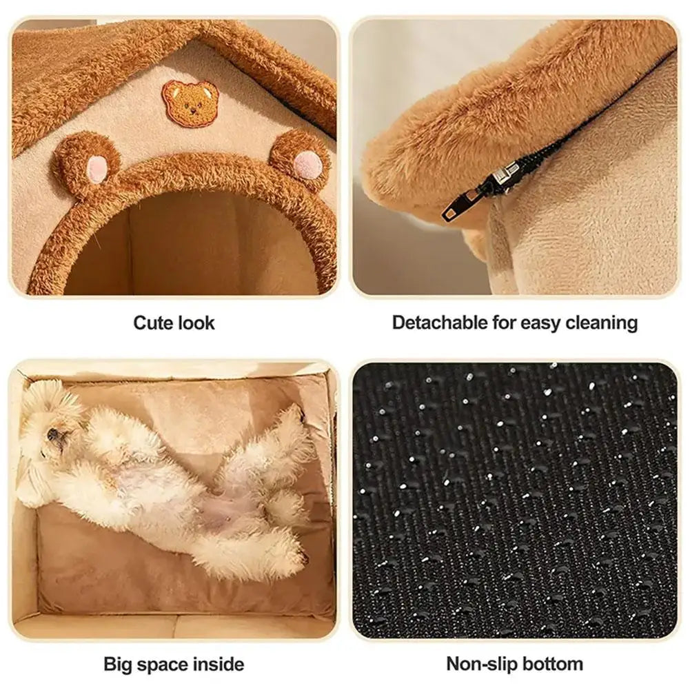 Cama en forma de casa para mascotas premium